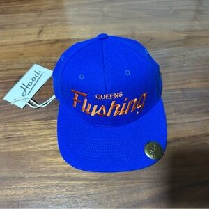 Hood Flushing Queens Snapback in Royal/Orange Merino Wool Twill Hat Cap NY Mets